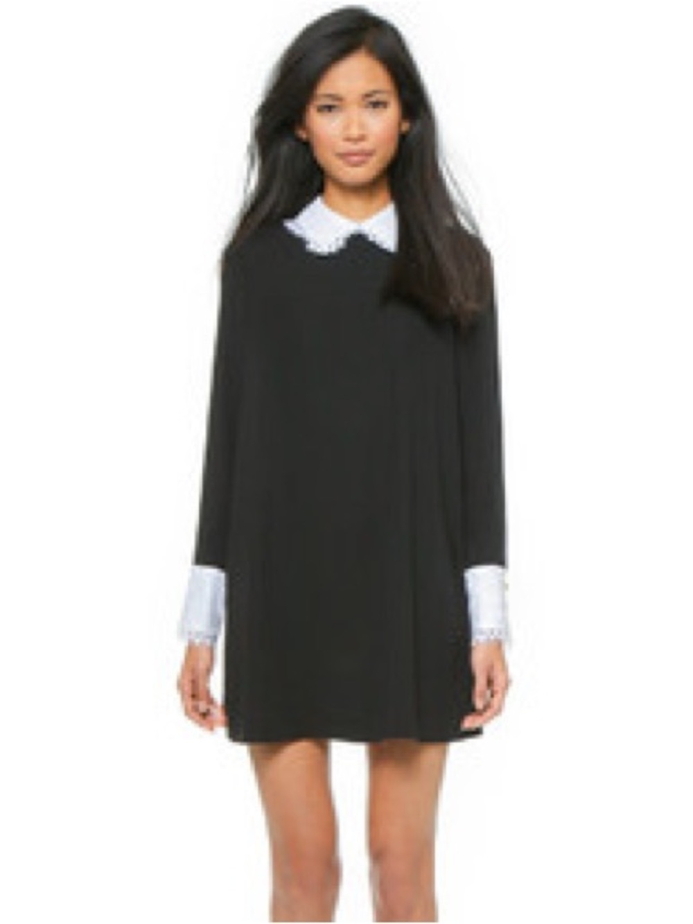 Rachel Zoe Long Sleeve Mini Black Shift Dress White Lace Peter Pan Collar Size 4